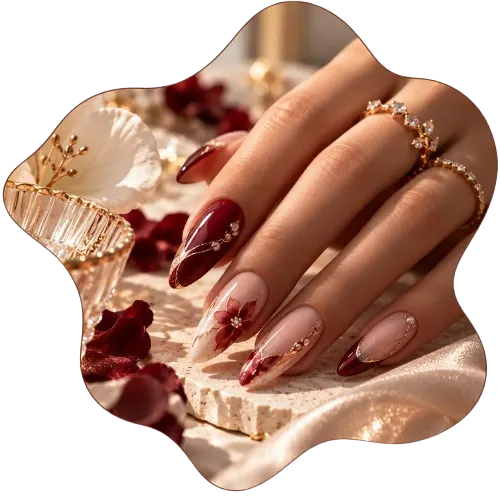 Floral manicure on stone and satin