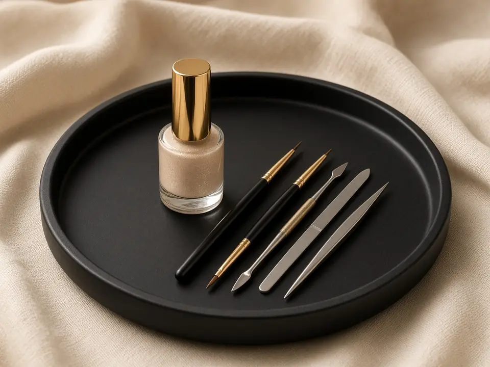 Gold-capped polish and professional nail tools
